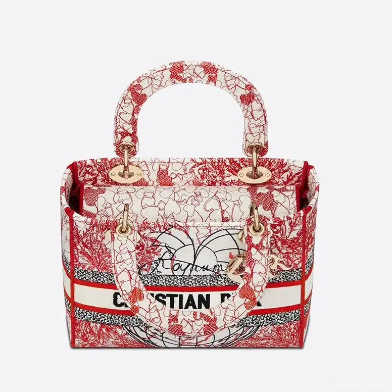 Cheap Dioramour Motif D-Royaume Lady d'Amour Canvas Red Medium White D-lite Bag 0616 Luxury